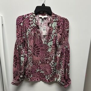 LOFT Pink and Green Floral Blouse